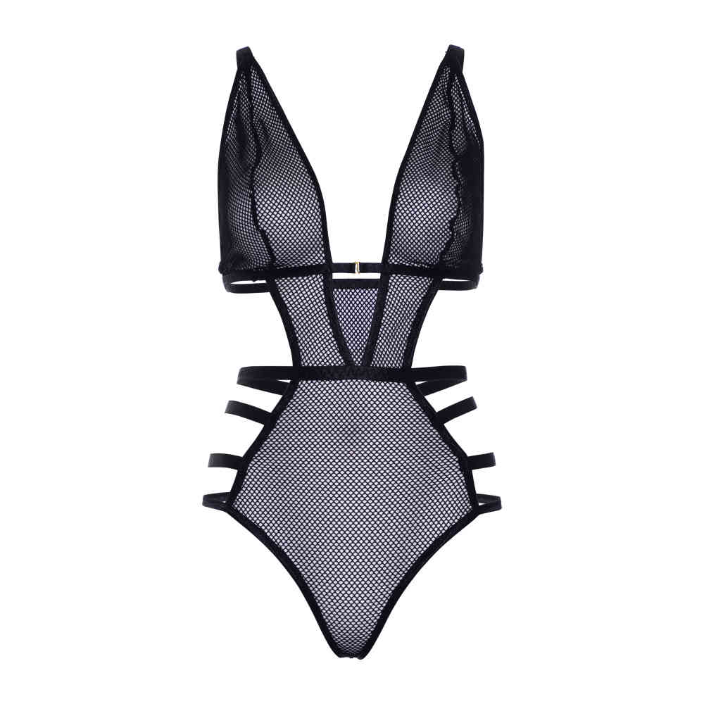 Leg Avenue - Net Cut Out Teddy Body - Zwart